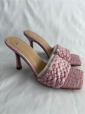 Delicious Braided Pink Mule Heels
